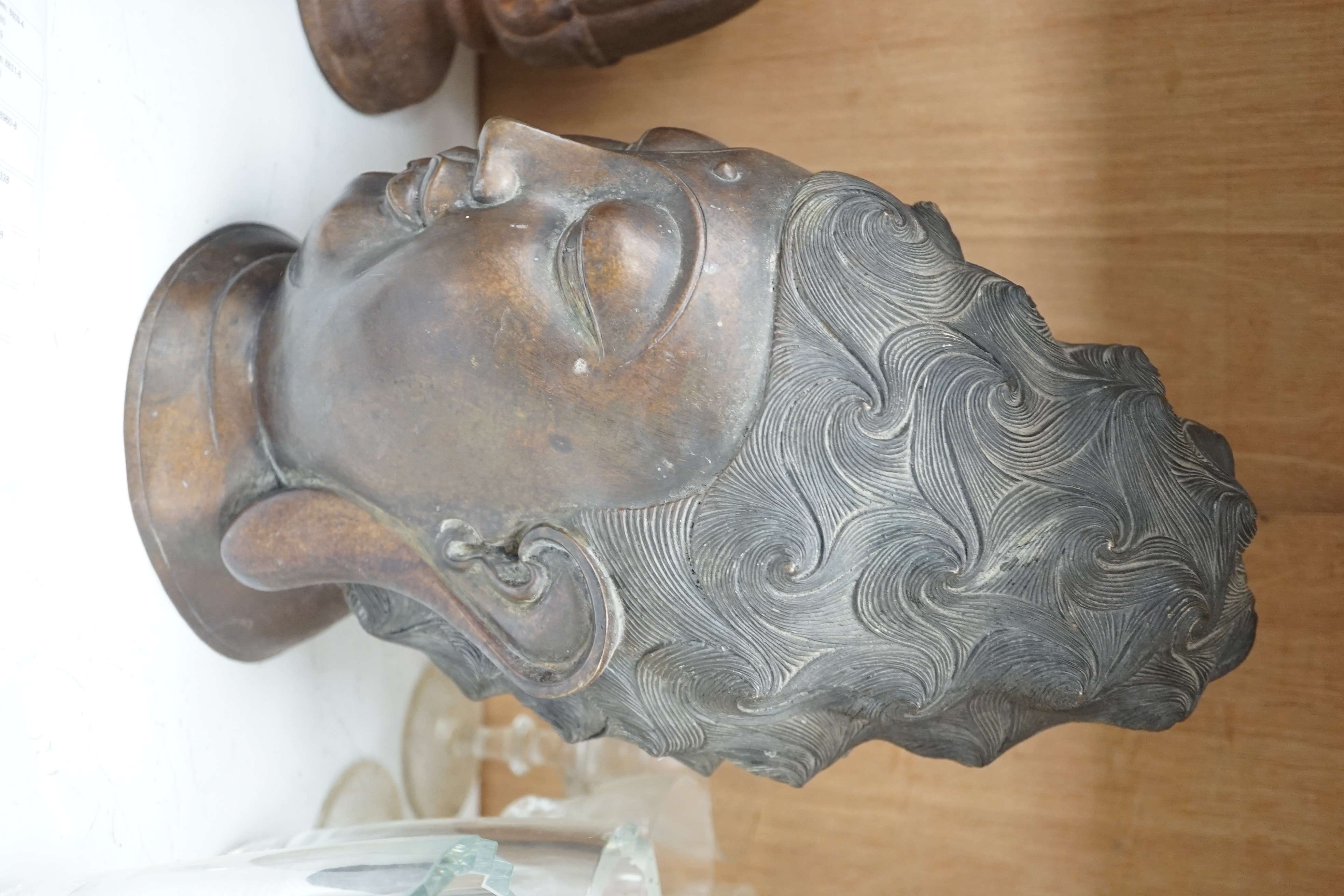 A Chinese bronze head of Buddha, 34cm